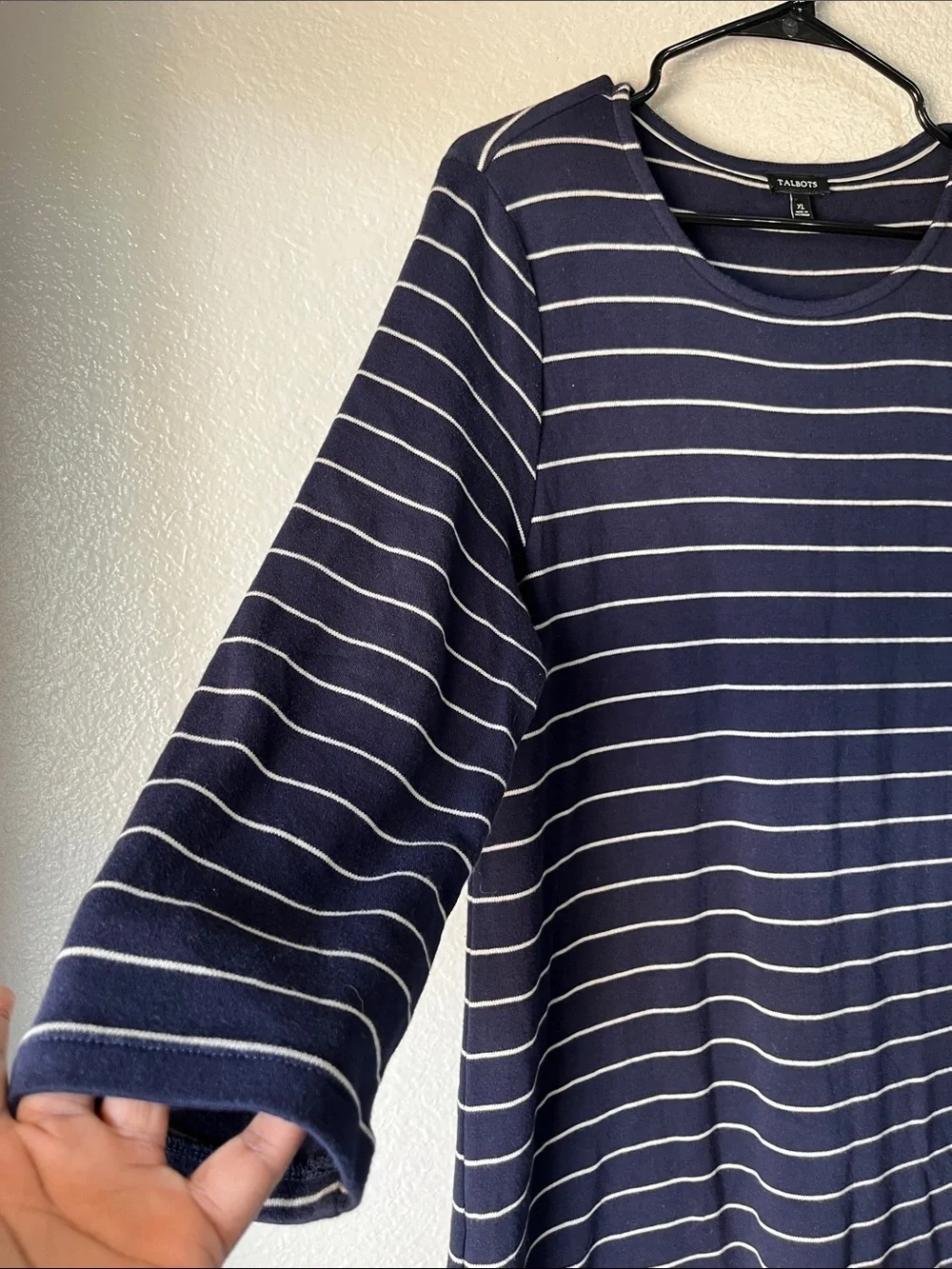 Talbots Navy and Cream Striped Long-Sleeve Shift Dress Sz XL Office Casual - Picture 4 of 7